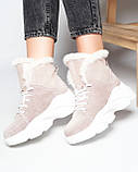 Жіночі зимові черевики спортивного стилю на високій підошві (пудра), фото 3