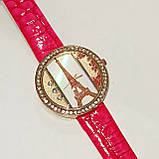 Малиновий наручний жіночий годинник з Ейфелевою вежею, кварцові годинники зі стразами, фото 4