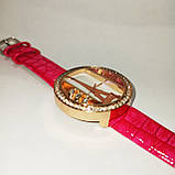 Малиновий наручний жіночий годинник з Ейфелевою вежею, кварцові годинники зі стразами, фото 2