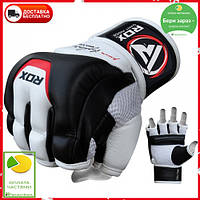 Снарядні рукавички битки шкіряні RDX Leather S чорний з білим