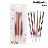 Свічки для торта різнокольорові металік з підставкою 6 шт, фото 2
