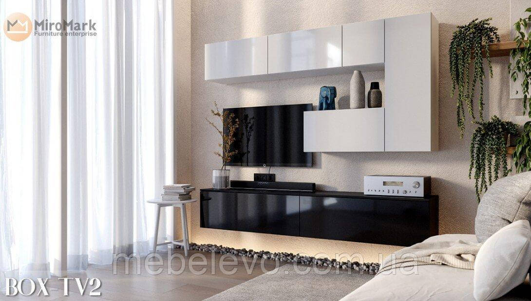 Вітальня Бокс / Box TV2 1768х2100х400мм білий глянець + чорний глянець Миро-Марк