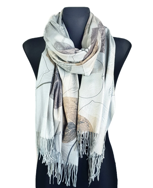 Кашемировый шарф Листья 180*60 см серый - фото 1 - id-p1279180061