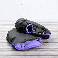 Муфта рукавички роздільні, на коляску / санки, універсальна, для рук, бузковий плюш (колір - чорний)