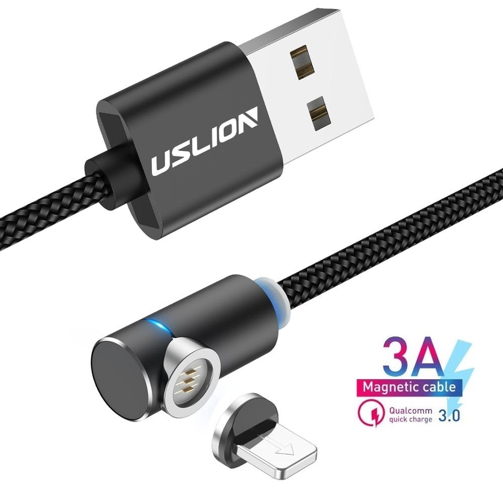 Магнитная зарядка с передачей данных USLION магнитный кабель Iphone (Айфон) Lightning/USB 3A с подсветкой, 2 м - фото 1 - id-p1279182407