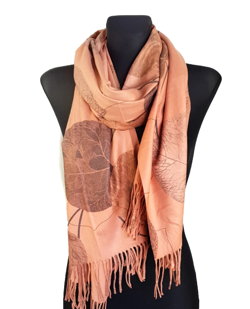 Кашеміровий шарф Листя 180*60 см карамель