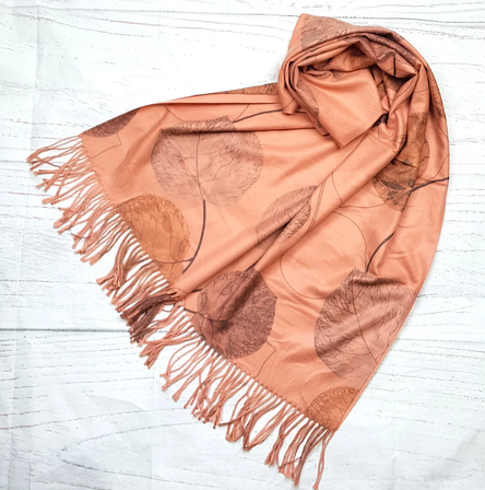 Кашеміровий шарф Листя 180*60 см карамель, фото 2