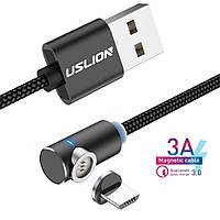 Магнитная зарядка с передачей данных USLION магнитный кабель быстрой зарядки Micro USB/USB 3A с подсветкой, 2м