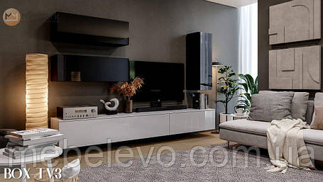 Вітальня Бокс / Box TV3 1768х2800х400мм білий глянець + чорний глянець Миро-Марк, фото 1