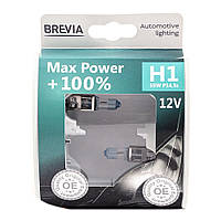 Галогенные лампы для авто Н1 12V 55 W BREVIA Max Power+100%(2шт)