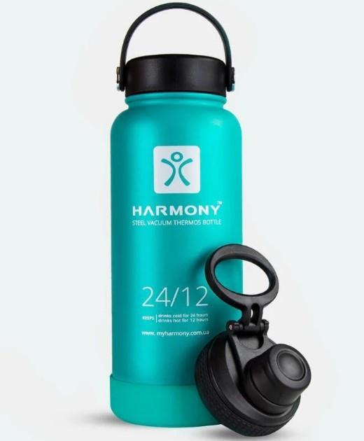 Термос питної, для чаю, кави, коктейлів Harmony Comfort 1 л з кришкою-поїлки, металевий, бірюзовий S