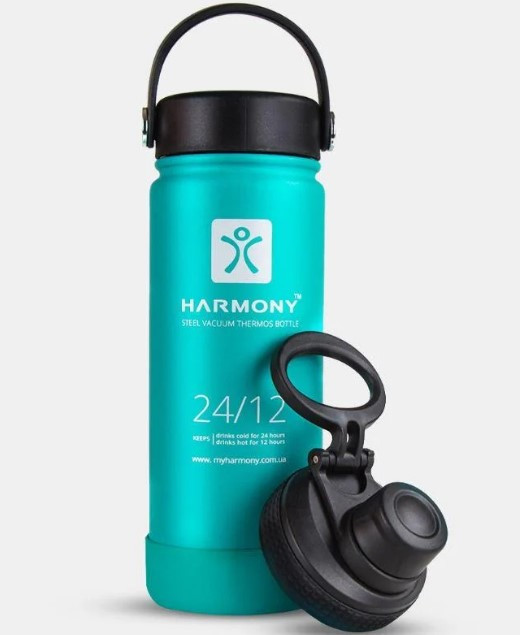 Термос для напоїв Harmony Comfort 500 мл, металевий, з кришкою-поїлки, бірюзовий (SH011720), фото 1