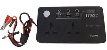 Автомобільний перетворювач, інвертор UKC 12-220V 200W з LCD і USB 7064, чорний S
