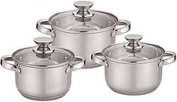 Набір каструль з нержавіючої сталі зі скляними кришками Stenson MH-3507, індукційне дно, 3 шт (SH014499)