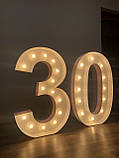 Світлова об'ємна цифра 30 з підсвічуванням (з лампочками) Manific Decor для свята із фанери 100*140*15 см, фото 3