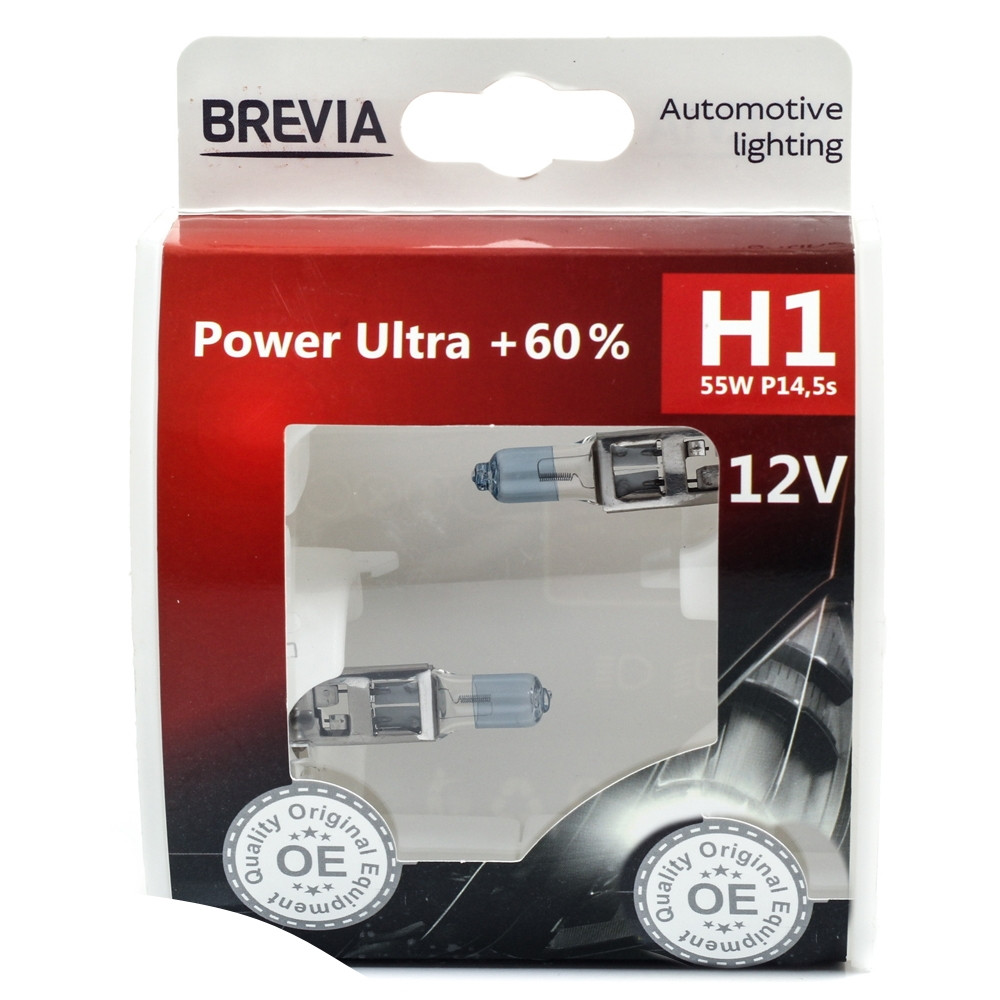 Галогенні лампи для авто Н1 12 V 55 W BREVIA Power Ultra+60%(2шт)