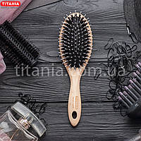 Щітка для волосся масажна овальної форми з клена комбінована з натуральною щетиною Titania арт.2862