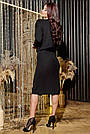 Чорне трикотажне плаття з розрізом збоку жіноче з довгим рукавом та коміром човник до колін, фото 7