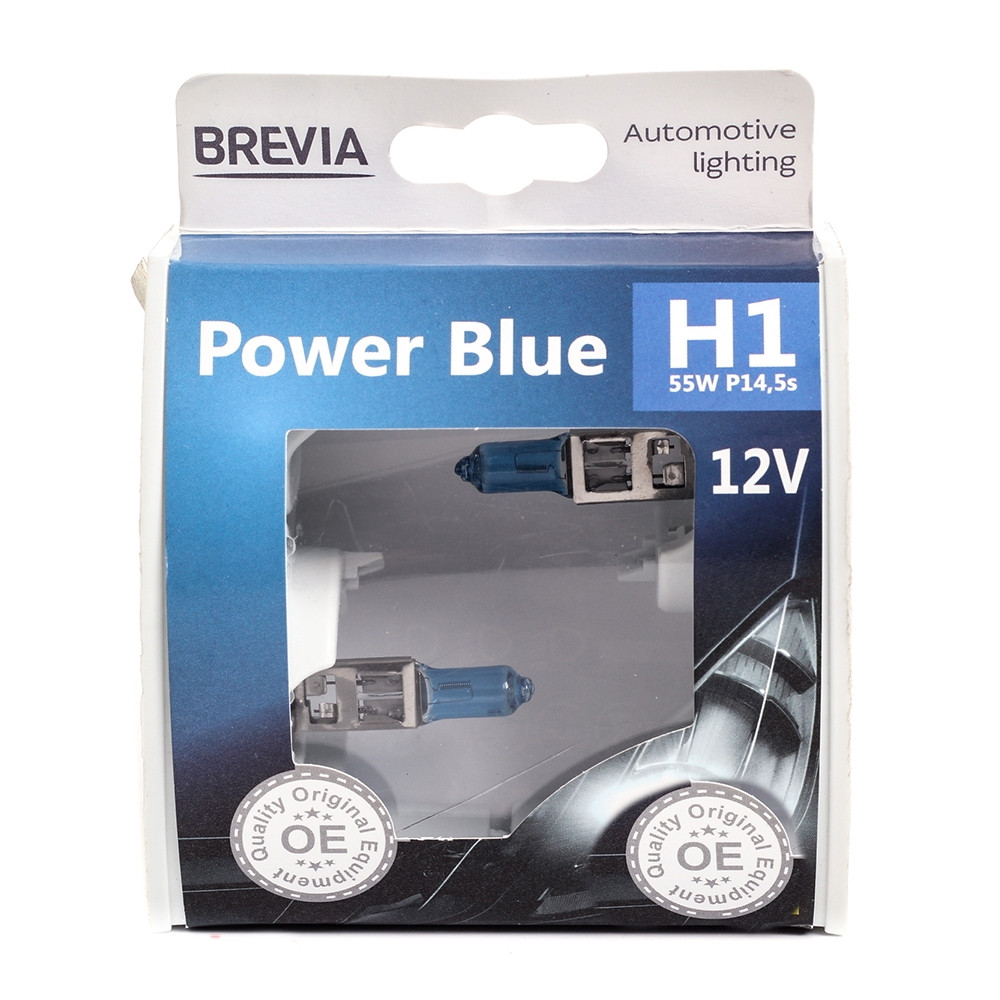 Автолампи, глологенні лампи для авто Н1 12V 55 W BREVIA Power Blue 4200K (2шт)