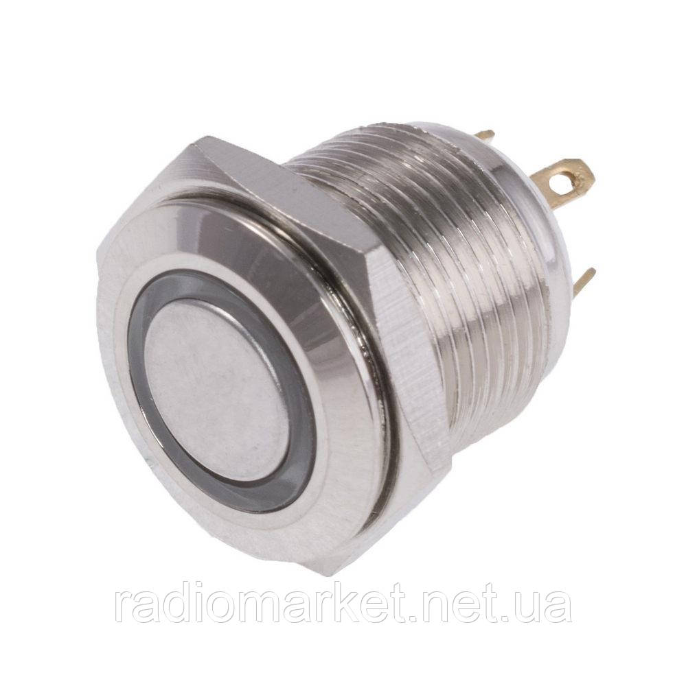 Кнопка антивандальна 19 мм без фіксації, 4конт., 12V, з підсвіткою