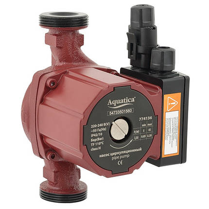 Насос циркуляційний енергозберігаючий AQUATICA 45Вт Hmax 6м Qmax 50л/хв Ø1 1/2" 180мм + гайки Ø1"(774136), фото 2