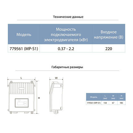 Пульт управління насосом 220В 0.37-2.2 кВт AQUATICA (779561), фото 2