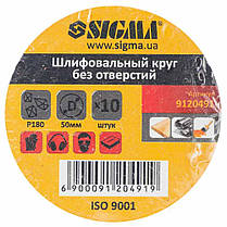 Шліфувальний круг без отворів Ø50мм P180 (10шт) SIGMA (9120491), фото 6