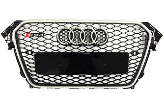Решетка радиатора Audi A4 B8 (11-16) рестайл стиль RS4 (рамка серебро)