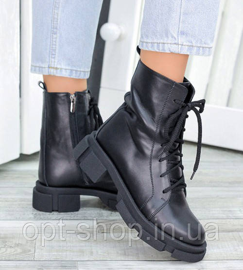 Черевики чоботи жіночі демісезонні шкіряні берци чорні, жіночі демісезонні чоботи черевики від виробника