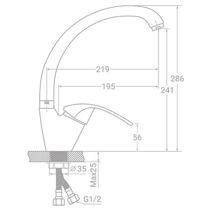 Змішувач латунь SD Ø40 для кухні гусак вухо лат. шток на гайці TAU SD-4B443C (9804140), фото 2