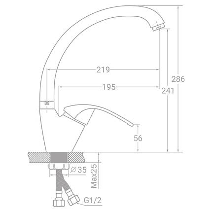 Змішувач латунь s10 Ø40 для кухні гусак вухо лат. шток на гайці TAU SF-4B439C (9810100), фото 2