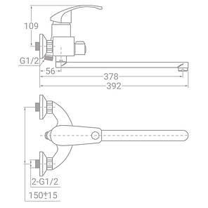 Змішувач SL Ø40 для ванни гусак прямий 350мм дивертор вбудований картріджний TAU (SL-2C243C), фото 3