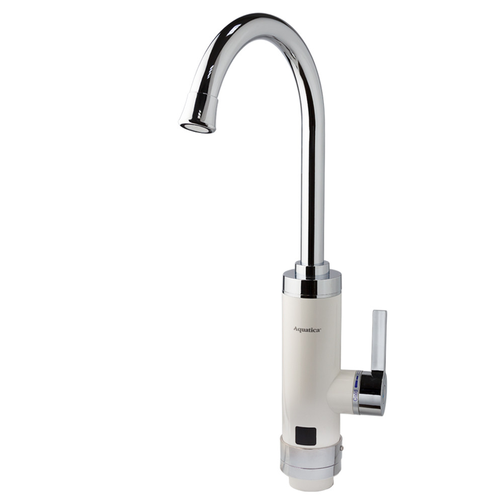 Кран-водонагрівач проточний HZ 3.0 кВт 0,4-5бар для кухні гусак вухо на гайці (W) AQUATICA