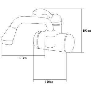 Кран-водонагрівач проточний LZ 3.0 кВт 0,4-5бар для раковини гусак вигнутий довгий настінний AQUATICA, фото 2