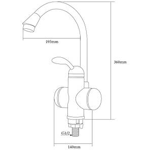 Кран-водонагрівач проточний LZ 3.0 кВт 0,4-5бар для кухні гусак вухо на гайці AQUATICA (LZ-6B111W), фото 2