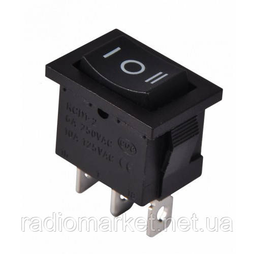 Перемикач KCD-1 (MRS-202-3), ON-OFF-ON, 3pin, 6A, 220 V, чорний