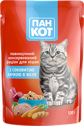 Вологий корм для котів Пан Кот (з соковитою качкою в желе), 100г.