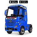 Дитячий електромобіль Вантажівка M 4208 EBLR-4, Mercedes Actros, шкіряне сидіння, EVA-колесо, синій, фото 3