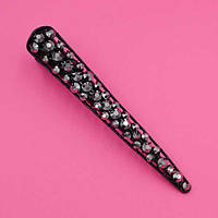 Шпилька для волосся качочка стріла ажурний чорний метал сірі стрази 13х2 см