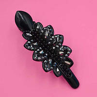 Шпилька для волосся качечка чорний пластик сірі стрази 11,5х4 см
