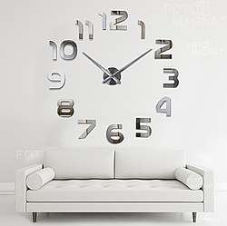 Настінний годинник 3D Великий "Onesize" — 3D-годинник самоклеючий з дзеркальним ефектом, діаметр 60-130 см, стрілки 31/39 см