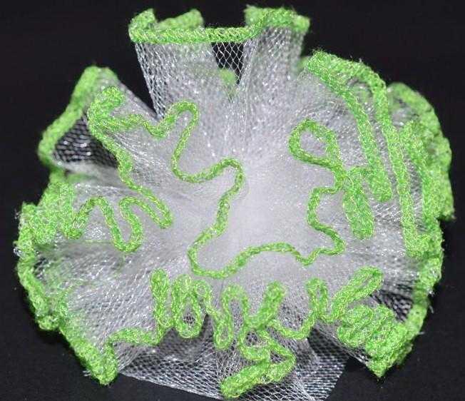 Бант на зав'язках 2 шт. білий, салатовий обідок, фото 1