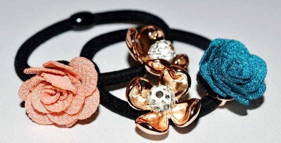 Гумка для волосся 6 шт., колір чорний, квітка, тканинна троянда, фото 1