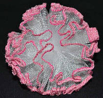 Бант із фатину на зав'язках 2 шт. білий із рожевим обідком