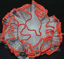 Бант із фатину на зав'язках 2 шт. білий із червоним обідком