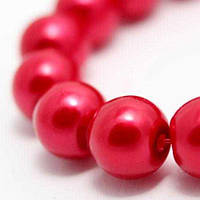 Бусини скло під перли глянсові круглі 10 мм темно-червоний (80 шт) БА000000992