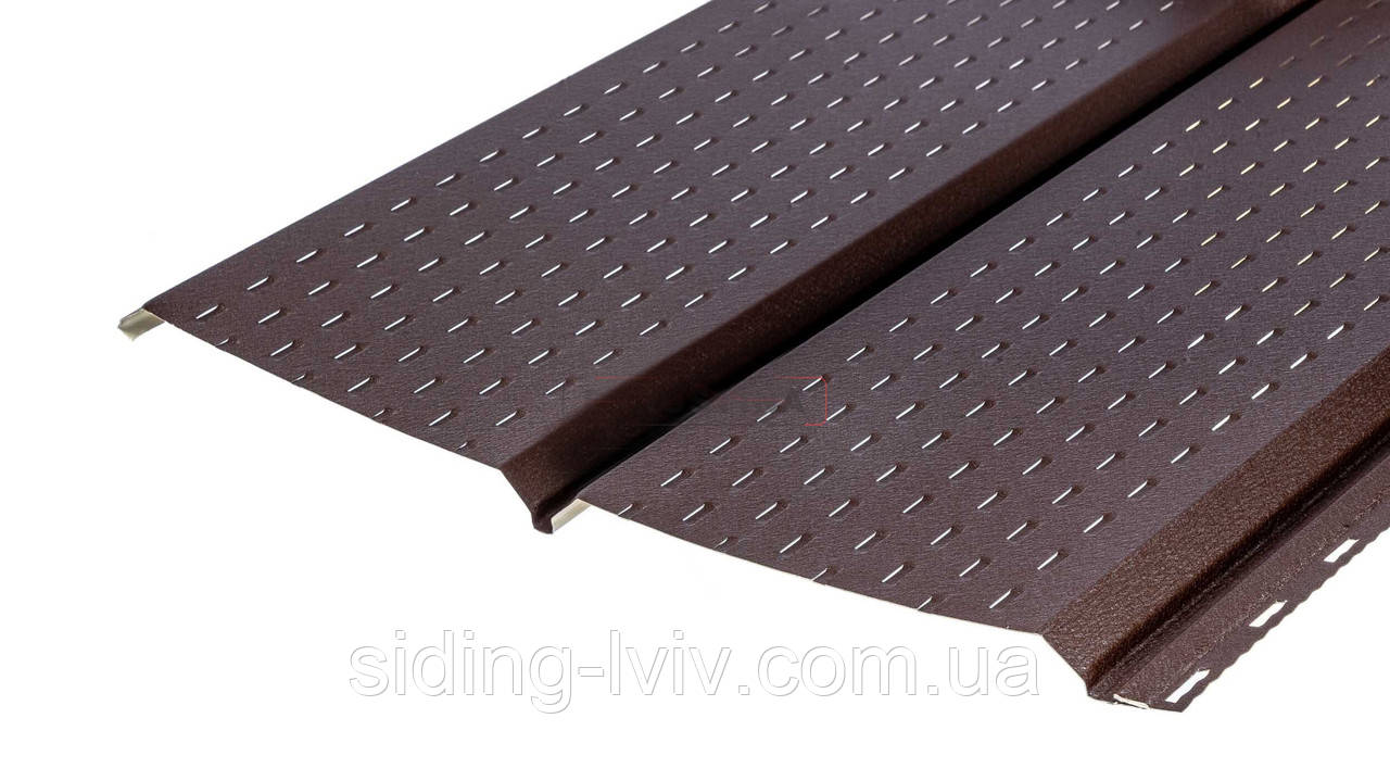 Металевий софіт фальш брус для підшивки даху коричневий перферований, фото 1