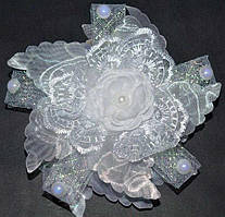 Бант на гумці 2 шт. білий, квітка, мереживо