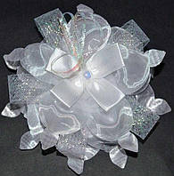 Бант на гумці 2 шт. білий, стрічка, намистина