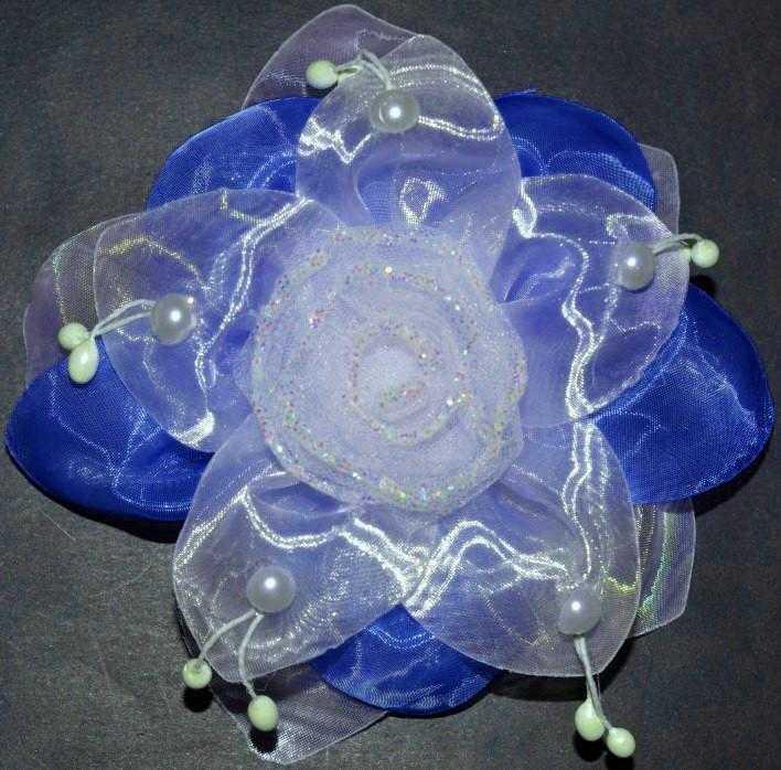 Бант на гумці 2 шт. синій троянда в блискітку, намистини, фото 1